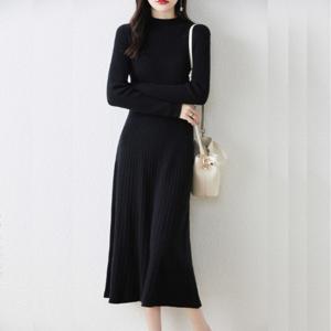 세미터틀넥 메리노울 니트 롱원피스 여성 겨울 플레어핏 하객룩 데일리룩