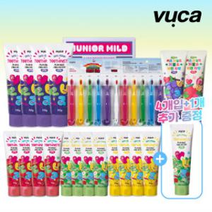 VU.CA 비건 고불소 저불소 어린이 치약 칫솔 모음 뷰.카 4+1개입 증정