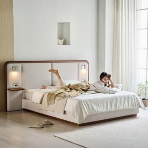 에포트 LED조명 패브릭 원목 침대(매트제외-라지킹)