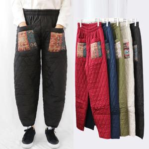 빅사이즈 겨울 누빔 기모 패딩바지 남여공용 촌캉스 김장바지 시골 작업복 할머니 고무줄바지