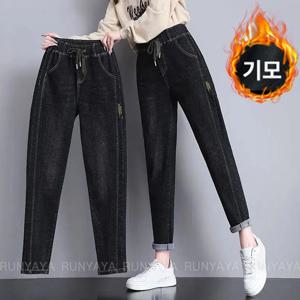 기모 도톰 겨울 바지 // 기모 아님 청바지 배기 밴츠 와이드 긴바지 밴딩 허리 빅사이즈 데님바지