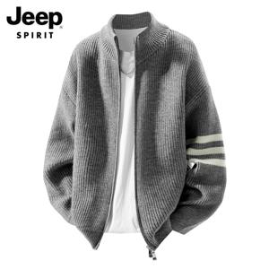 JEEP SPIRIT 남자 오버핏 배색 집업 가디건 봄 가을 니트 자켓