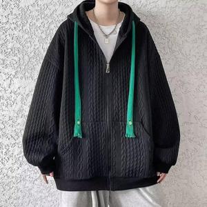 KNMAT멋스럽게 코디하기 좋은 점퍼 남성 루즈핏 꽈배기 니트 후드집업 미드컷 고등학생 남성 10대 20대 후