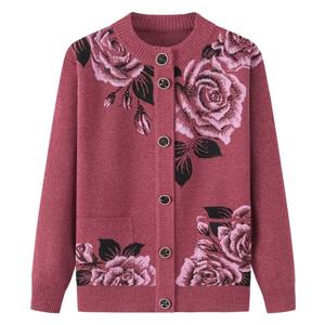 SUTA 기모 니트 재킷 메이리앤 중년 여성 니트 가디건 플라워 자수 빅사이즈 스웨터 실내복