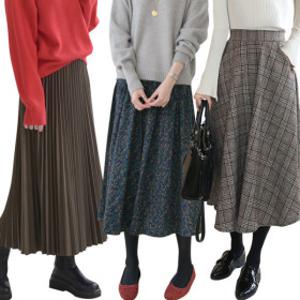 겨울 신상 기모 밍크 니트 모직 망사 프릴 코튼 플레어 플리츠 주름 밴딩 스판 데님 롱 스커트 치마