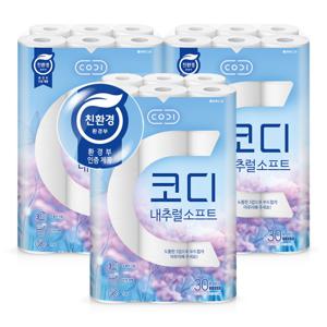 내추럴소프트 3겹 화장지 27m 30롤 3팩 휴지 코디
