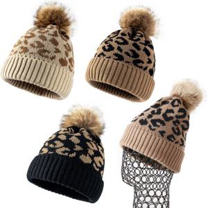 겨울 왕방울 레오파드 보카시 털모자 니트 방한모자