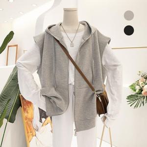 150kg까지 빅사이즈 후드 베스트 캐주얼 얇은 민소매 맨투맨 집업 아우터 여상 코트 상의