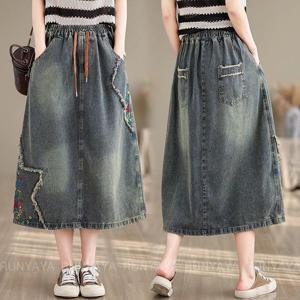 밴딩 데님 스커트 데일리룩 스커트 날씬해보이는 여성 청치마 미디스커트
