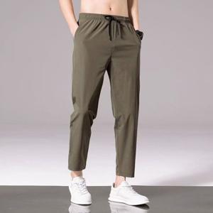 KNMAT 남성 심플한 팬츠 링클프리 와이드 슬랙스 부드러운 슬림 초경량 냉감 스판 통기성 팬츠