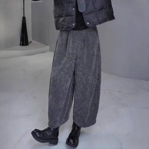 여성 캐주얼 밴딩 와이드 모직 바지 하이웨스트 9부 팬츠