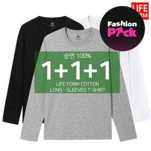 3장1세트 남성 여성 순면100% 무지 라운드 긴팔 무지티 기본티 티셔츠 흰티 면티 긴팔티