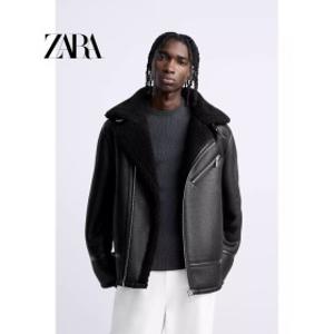 ZARA 자라 남성 베이직 하이넥 양털 무스탕 블랙 루즈핏 집업 숏무스탕 3548301