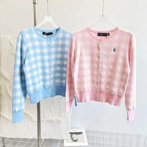 폴 로 랄 프 로 렌 여자 자수 바둑판 니트 카디건 상의 긴팔 니트 코트