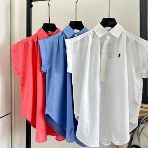 폴 로 랄 프 로 렌 자수 반팔 린넨 셔츠 캐주얼 루즈핏 탑 셔츠