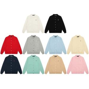 폴 로 긴 소매 자수 백합 터틀넥 남녀 동형 니트 카디건