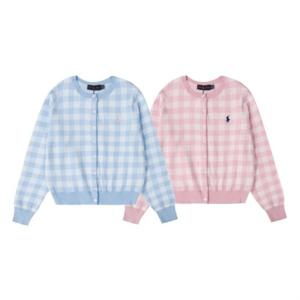 폴 로 심플 자수 체크 니트 카디건 남녀 신상 라운드 체크 탑 코트