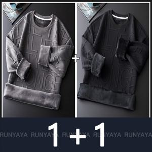 1+1 맨투맨 티 남성 가을 겨울 기모 긴팔티셔츠 루즈핏 라운드 기모 맨투맨 티셔츠