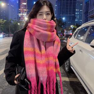 스트라이프 모헤어 롱 목도리 빅 숄 니트머플러