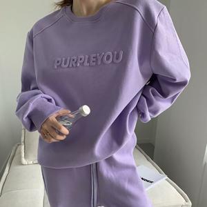 SUTA 상하 세트 기모 퍼플유 레터링 기모 라운지 셋업 (크루넥+스웻팬츠)