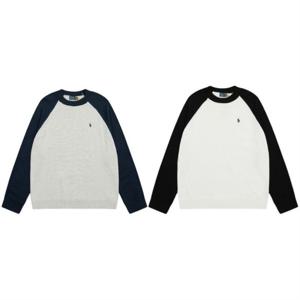 폴 로 흑백 배색 긴팔 남녀 이너 이너 이너 레트로 클래식 라운드 맨투맨 티셔츠