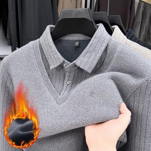 가을 겨울 이중 니트 카라넥티 남성 기모 투피스 니트 스웨터