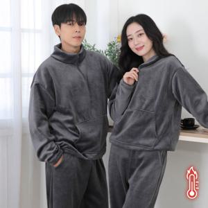 커플 골덴 반집업 조거 트레이닝 세트 / 기모 밴딩바지 맨투맨 겨울 커플룩