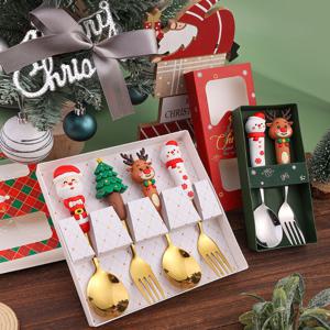 1+1 크리스마스 커트러리 세트 크리스마스 캐릭터 스푼 포크 4pc