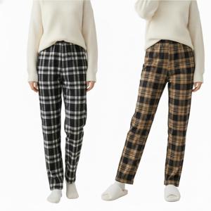 1+1 겨울 여성 양털 체크 바지 기모 밴딩 팬츠 여자 홈웨어 데일리