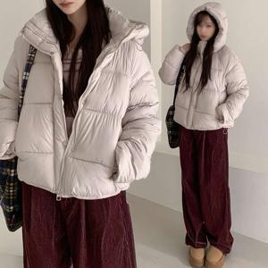 여성 후드 패딩 점퍼 집업 겨울 오버핏 빵빵 숏 스트링