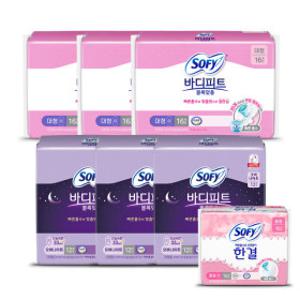 쏘피 바디피트 볼록맞춤 대형 16Px3+오버나이트 12Px3 +증정)중형 16p