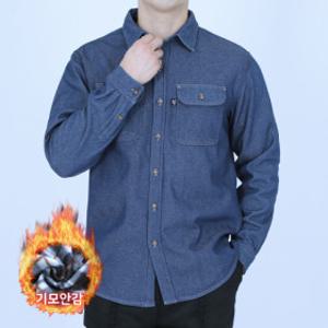 겨울 기모 남방 남자 청남방 데님 셔츠 워크 셔켓 상의 긴팔 카라티셔츠 보온 작업 빅사이즈