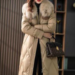 여자 구스다운 거위털 롱 패딩 후드 경량 보온 따뜻한 겨울 파카 점퍼 a02