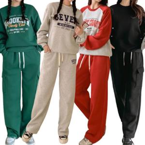 여성 기모 트레이닝 세트 홈웨어 빅사이즈 조거 와이드 팬츠 밴딩 바지 겨울 벌룬 츄리닝 핀턱