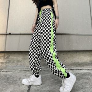 그라임 사이드 형광 바둑판 조거 팬츠