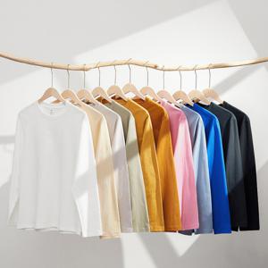 남녀공용 면 100% 코마사 긴팔 무지 티셔츠