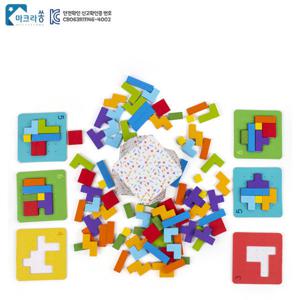 마크라쏭 미니 테트리스 원목 블럭 채우기 보드게임 경쟁 시지각 인지 소근육 인지 유아 발달 교구 신제품