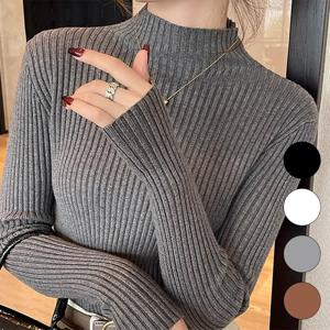 심플 베이직 여성 목폴라 골지니트 반폴라