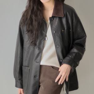 더나무그림 여성 골덴 카라 루즈핏 레더 점퍼 워크 자켓 NCOCJK001 레더워크JK