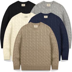 남자 꽈배기 니트 라운드넥 가을 겨울 남성 스웨터 골지 케이블 울 니트티 오버핏 빅사이즈 M~3XL