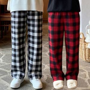 겨울 수면바지 양모 극세사 기모 체크 홈웨어 잠옷 바지 여성 남성 커플 파자마 실내복 SK39
