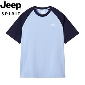 1+1 지프 JEEP SPIRIT 남자 공용 순면 라운드 반팔 티 슬림핏 배색 상의 JP38957