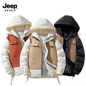 지프 JEEP SPIRIT 남녀공용 투톤 패딩자켓 트리밍 점퍼 레이어드 스타일 M8598