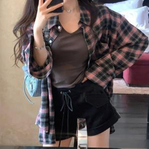 데일리 여성 루즈핏 봄 가을 체크 남방 여자 모던 트렌디 간절기 체형 커버 오버핏 셔츠 (2장이상추가할인)