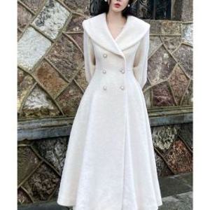 플레어코트 더블버튼 자켓 롱 원피스형 고급 아우터 겨울 A라인 빅카라넥 울코트 2색상