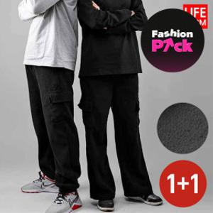 1+1 기모 코듀로이 밴딩 카고 팬츠 일자 조거 바지 남성 여성