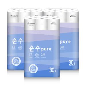 잘풀리는집 순수퓨어 천연펄프 3겹 화장지 25M 30롤 3팩