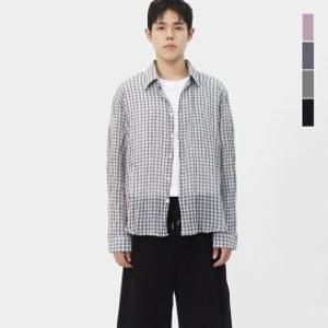 남자 여름 긴팔 남방  체크 린넨 셔츠 SSM004