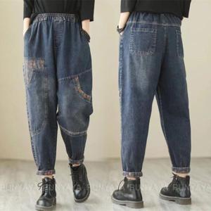 빅사이즈 여성 청바지 와이드 밴딩 배기바지 청바지 와이드 데님 가을 겨울 데님 청 바지 여자청바지
