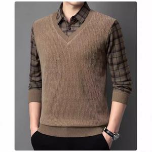 남성 니트 스웨터 가짜 투피스 기모 도톰 레깅스 니트 남성 캐주얼 스웨터 세트